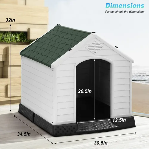 Vista 8 de FDW Casa para perros para interiores y exteriores, duradera, ventilada, impermeable, de plástico, para perros pequeños, medianos y grandes