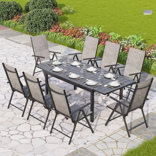 Vista 28 de PHI VILLA Juego de comedor al aire libre para 4, mesa de metal con sillas plegables, negro