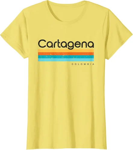 Vista 41 de Camiseta vintage de Cartagena Colombia con diseño retro, Blanco, S