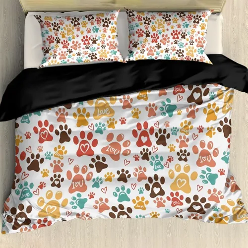 Vista 25 de Juego de funda de edredón con diseño de pata de perro, diseño de pata de cachorro, color beige, con 2 fundas de almohada