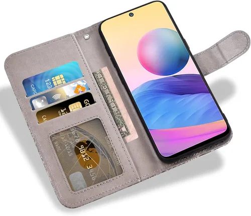 Vista 4 de Asuwish Funda de teléfono para Xiaomi Redmi Note 10 5G con protector de pantalla de vidrio templado y cubierta de billetera de encaje, soporte