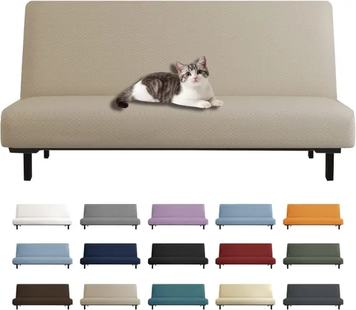 Vista 17 de YEMYHOM Funda para Futón Diseño Jacquard Más Reciente de Alta Elasticidad para Sofá Cama sin Brazos, Protector de Muebles Antideslizante con Parte