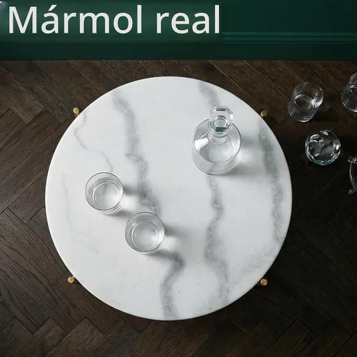 Vista 4 de Mesa auxiliar de mármol real, no requiere montaje, mesa auxiliar redonda para sala de estar, mesita de noche moderna de 15 pulgadas con patas