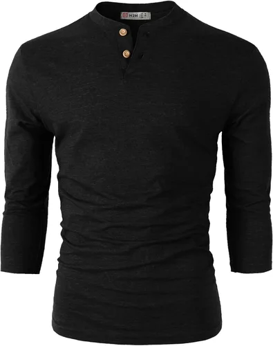 Vista 2 de H2H - Camisetas de cuello henley y manga larga para hombre, diseño informal y ajustado de tela fina y ligera