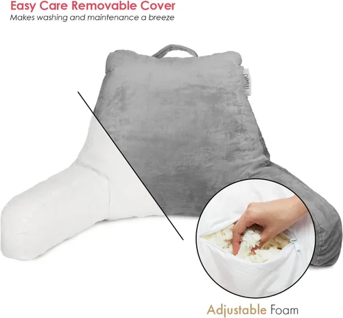 Vista 4 de Nestl - Almohada de lectura estándar de espuma viscoelástica triturada, almohada de respaldo para leer y reposar en cama, almohada para la espalda