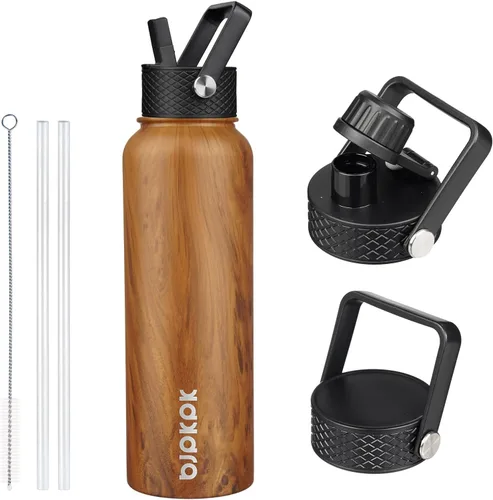 Vista 72 de BJPKPK Botellas de Agua Aisladas con Tapa de Pajita, Botella de Agua de Acero Inoxidable de 18oz, Termo Frío Caliente con 3 Tapas, Vaso de Viaje a