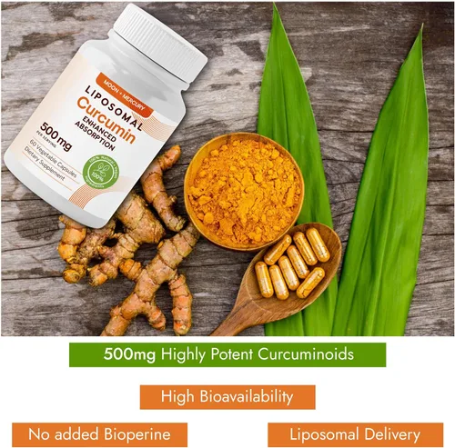 Vista 3 de Curcumina de cúrcuma liposomal 500mg - 60 cápsulas de suplementos de curcumina de cúrcuma