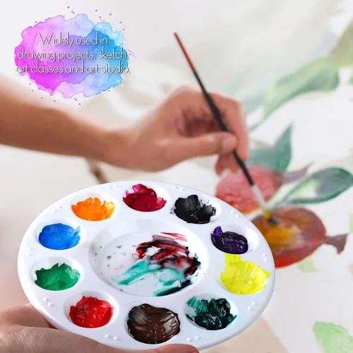 Vista 8 de FANDAMEI Paleta de Pintura, Bandejas de Pintura para Niños, Paletas de Pintura con 10 Cavidades para Adultos y Niños, Paletas Redondas de Pintura