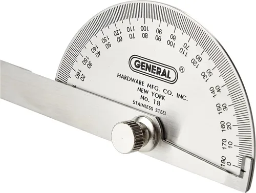 Vista 3 de General Tools 18 transportador de ángulo de acero inoxidable de cabeza redonda, 0 a 180 grados, brazo de 6 pulgadas