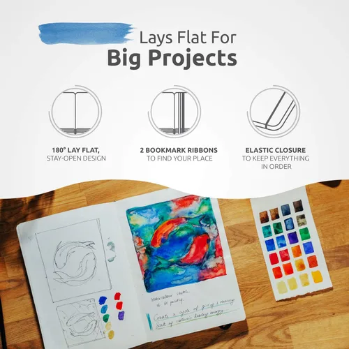 Vista 5 de ZenART - Cuaderno de bocetos grande B5 para dibujar de 120 GSM, cuaderno de viaje o hogar de tapa blanda con bolsillo y papel marfil liso grueso sin