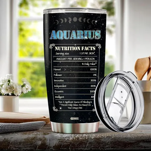 Vista 5 de Regalos personalizados de acuario para mujeres, constelación del zodiaco, astrología, aislado, 20 onzas, taza de café de acero inoxidable con tapa