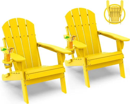 Vista 14 de GREENVINES Silla Plegable Adirondack Plástico HDPE Sillas para Fogata Todo Tiempo Portavasos Ártico para Terraza Patio Trasero Patio