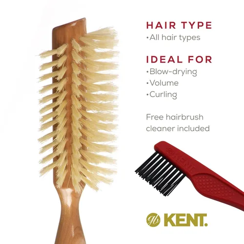 Vista 10 de Kent LC7 Cepillos de pelo medio radiales para mujer, cepillo de pelo rizado hecho de madera de cerezo, cepillo de cerdas de jabalí natural blanco