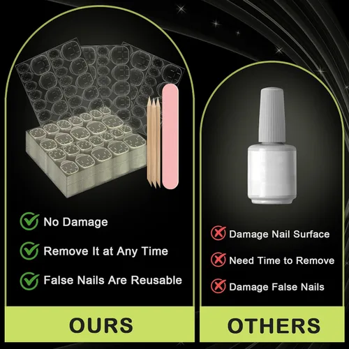 Vista 4 de 1440 piezas de 60 hojas adhesivas de uñas para uñas a presión, impermeables, transpirables, pestañas adhesivas de gelatina para uñas de doble cara