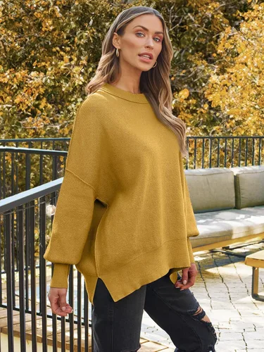 Vista 65 de Lillusory - Suéter extragrande con mangas de murciélago y cuello redondo para mujer, prenda moderna de otoño de tejido de punto sin botones