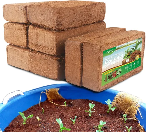 Vista 9 de Ladrillo de coco para suelo de coco orgánico - Paquete de 2 con bajo equilibrio de EC y pH - Fibra de alta expansión para hierbas y flores - Medio