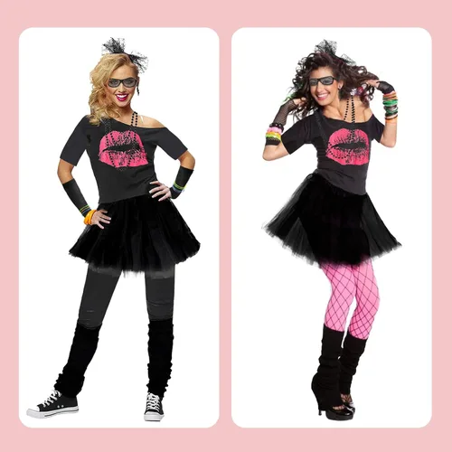Vista 4 de Disfraz mejorado de los años 80 para mujer, conjunto de accesorios de disfraz de fiesta de los años 80 con camiseta, falda tutú, cintura, etc