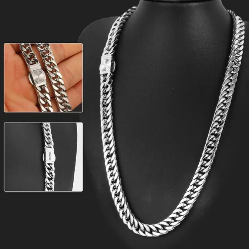 Vista 6 de XXMAYSTER Cadena de eslabones cubanos para hombre, acero inoxidable 316L, 0.315 in de ancho, patrón de moda, botón a presión, joyería de hip hop