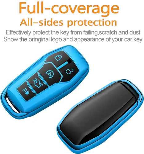 Vista 3 de Funda para Llave Ford con Llavero de TPU Suave Premium, Carcasa de Llave de Protección Completa Compatible con Ford Fusion 2013-2016, Ford Mustang