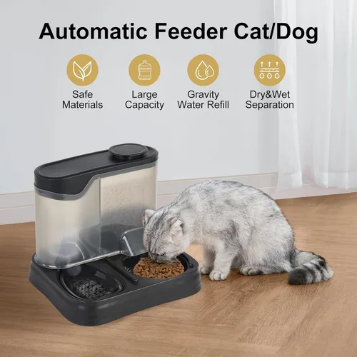 Vista 2 de Conjunto de Comedero y Dispensador de Agua por Gravedad para Mascotas, Comedero Automático para Perros y Dispensador de Agua para Perros, Gatos