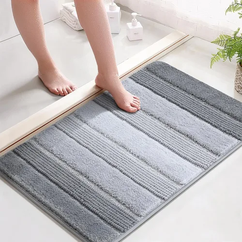 Vista 18 de Kmson Juego de 3 alfombras de baño de chenilla ombré, antideslizantes, ultra suaves, lavables, alfombras de baño peludas para bañera, tapete de Azul