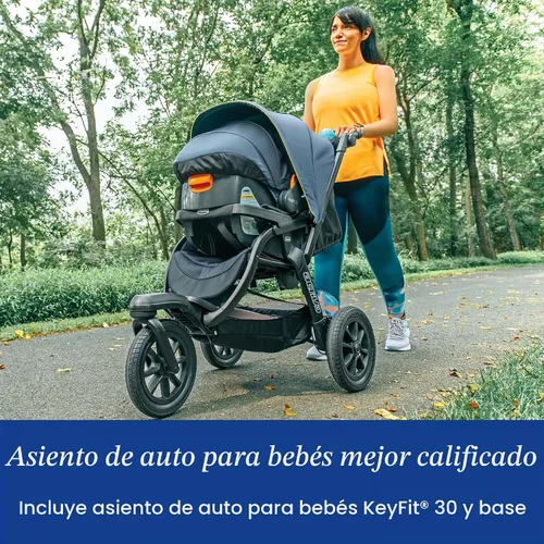 Vista 8 de Chicco Activ3 - Cochecito de correr con sistema de viaje, cochecito Activ3 con asiento de automóvil infantil KeyFit 30 y base, solar/gris