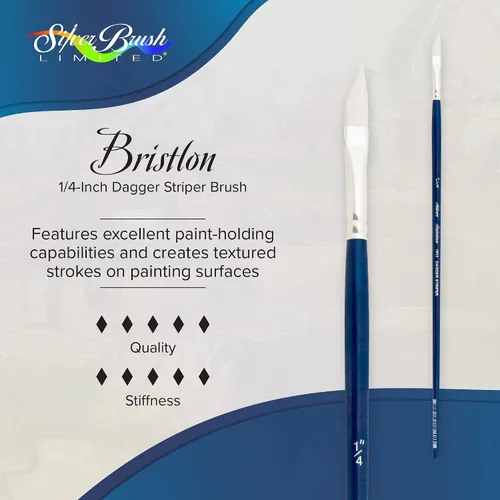Vista 2 de Silver Brush 1912 Bristlon Dagger Striper Brush - Brocha para pinturas acrílicas y al óleo, tamaño 1/4 pulgada, mango largo, azul cobalto Long