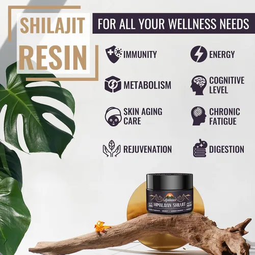 Vista 3 de Ajoblanco 600mg Resina de Shilajit Orgánico Natural del Himalaya - Resina de Shilajit de Oro del Himalaya con Mezcla Ayurvédica Orgánica de Alta