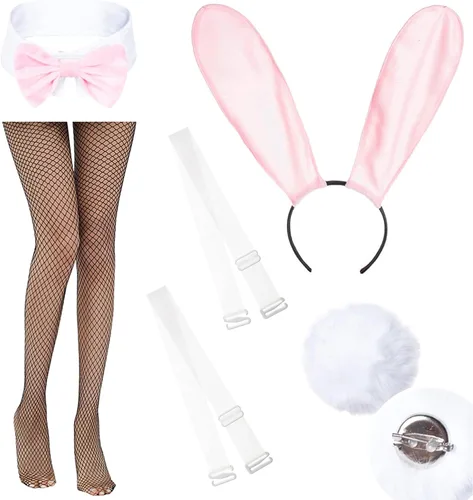 Vista 5 de AiMiNa Disfraz de conejo de anime para mujer, traje de una pieza, traje de Halloween, cosplay, diadema de conejo, conjunto de medias
