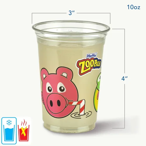 Vista 2 de Hefty Zoo Pals - Vasos de plástico con estampado de animales para fiestas de cumpleaños o uso diario, ideales para manos pequeñas, 25 unidades, 10