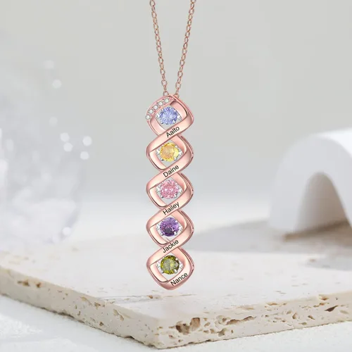 Vista 5 de Wendy Made Collar personalizado con nombre para la familia con 1-6 piedras natales, collar de piedra natal de la madre personalizado para mamá