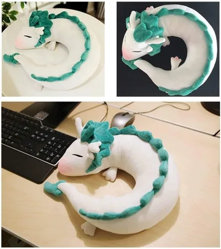Vista 2 de Almohada de cuello de dragón blanco de anime, almohada de viaje en forma de U, almohada de cuello de dragón, almohada de peluche suave de dragón