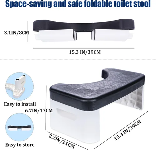 Vista 2 de Taburete de inodoro plegable, taburete de inodoro plegable de 6.7 pulgadas, taburete de baño plegable para todas las edades, taburete de pie de Negro