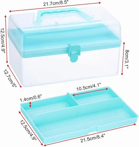Vista 3 de BTSKY Contenedores de almacenamiento de plástico multiusos para manualidades con bandeja extraíble, caja de almacenamiento de plástico transparente