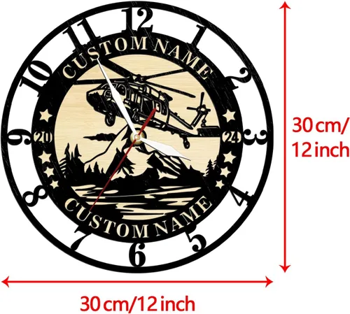 Vista 2 de Geek Alerts Reloj de pared de madera de helicóptero Black Hawk