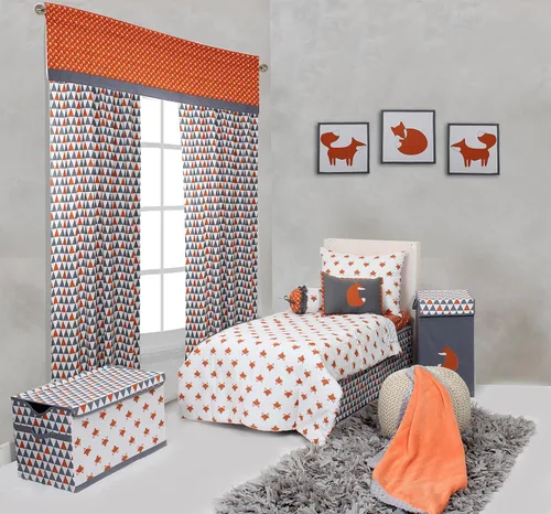 Vista 7 de Bacati Playful Foxs - Juego de ropa de cama neutra de 4 piezas, naranja/gris, 100% algodón, incluye edredón reversible, sábana bajera, sábana