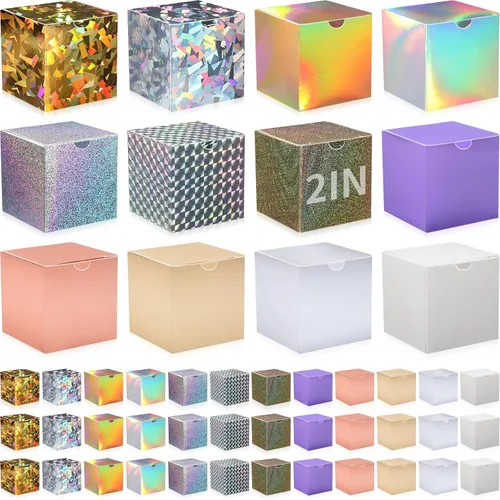 Vista 12 de Zhehao - Paquete de 48 cajas de regalo pequeñas de 10,2 x 10,2 x 10,2 cm, cajas de papel kraft cúbicas coloridas al por mayor, con tapas
