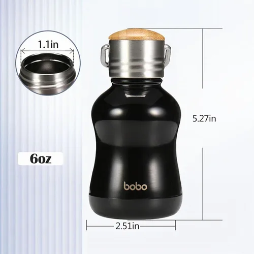 Vista 2 de YOHKOH Mini Botella de Agua Aislada al Vacío Con Tapa de Bambú - Botella de Agua Térmica de Acero Inoxidable para Mujeres, Niñas, Niños, Botella