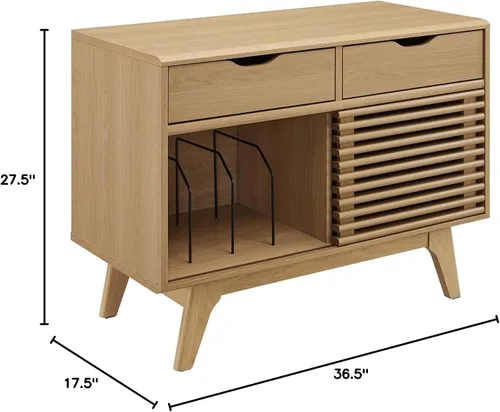Vista 3 de Modway Render Mid-Century - Soporte para discos de vinilo de 37 pulgadas con cajones en roble