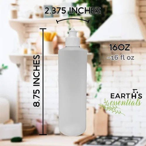 Vista 4 de Earth's Essentials Paquete de 2 Botellas Exprimibles Rellenables de 16 Onzas de HDPE con Tapas Dispensadoras Superiores con Botón Push/Pull