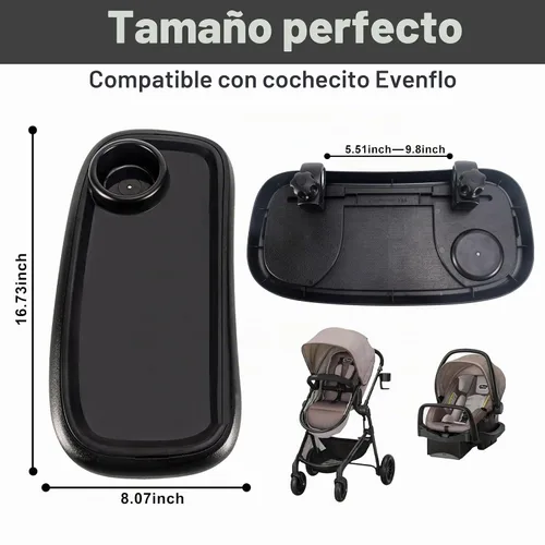 Vista 6 de Bandeja de aperitivos para cochecito compatible con Evenflo, con soporte para portavasos de cochecito, se mantiene en su lugar, fácil de instalar