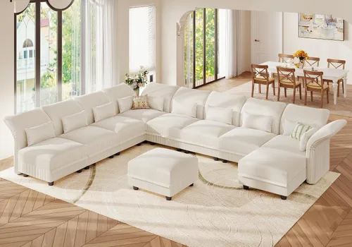 Vista 21 de LLappuil Sofá modular de 14 plazas con almacenamiento, sofás modulares grandes en forma de U para sala de estar con respaldos de brazos ajustables