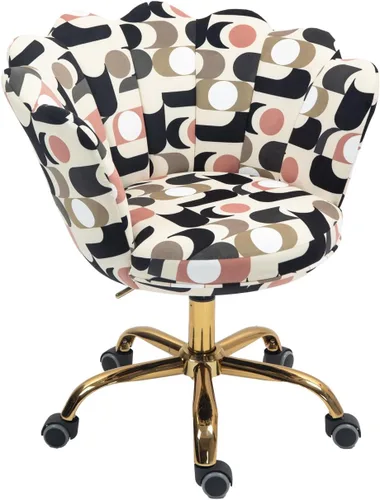 Vista 20 de Cómoda silla de trabajo para oficina en casa con ruedas, bonita y moderna tapizada de terciopelo con respaldo de concha, silla de escritorio Negro