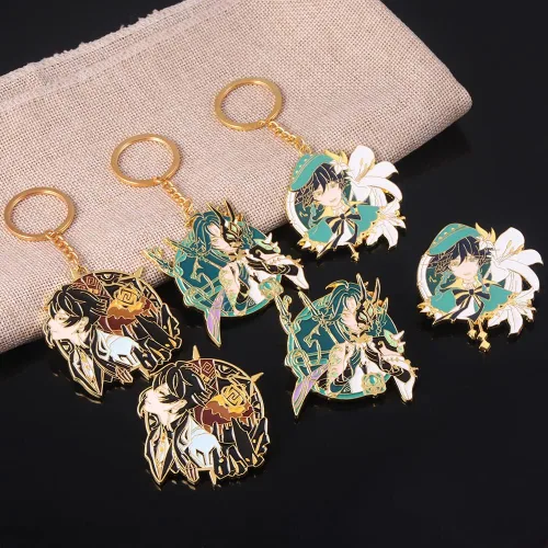 Vista 7 de SONGCHANGJEWELRY Genshin-I HuTao Cosplay Keychains Anime Figure Chain Gifts for Boys Girls on Birthday