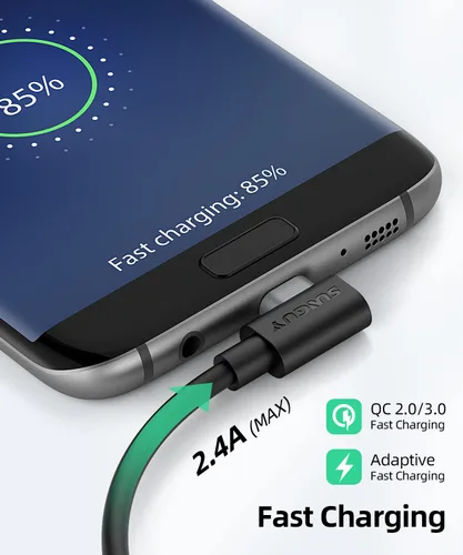 Vista 5 de SUNGUY Cable micro USB corto de 6 pulgadas de 90 grados, 2 unidades, cable micro USB de ángulo recto de carga rápida y sincronización de datos