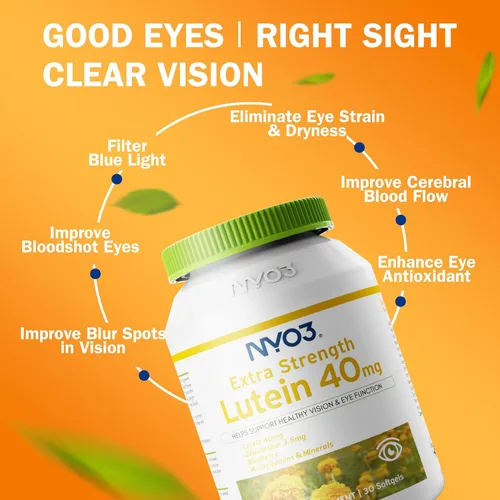 Vista 4 de NYO3 Luteína y zeaxantina de 40 mg con arándano, vitaminas para los ojos y suplemento mineral, multivitaminas para la salud ocular y la visión