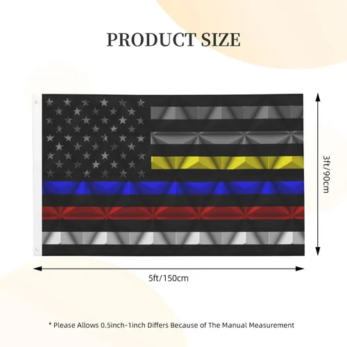 Vista 8 de Banderas de bandera de doble cara de Estados Unidos de línea fina roja-azul-amarillo de 3 x 5 pies, bandera de decoración al aire libre, bandera
