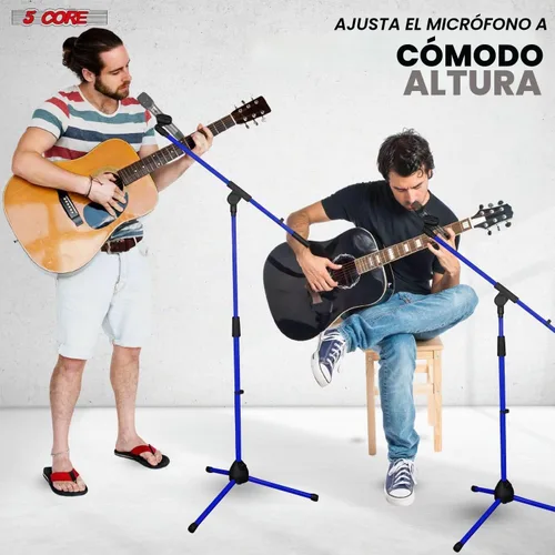 Vista 9 de 5 Core Soporte de micrófono para piso, trípode, brazo de brazo, altura ajustable, con clips de micrófono, adaptador de 3/8 a 5/8 pulgadas para Azul
