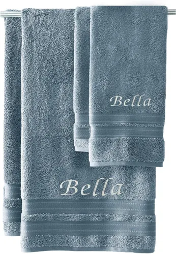 Vista 2 de Liberty21 Luxury Embroidered Bath & Hand Towels, 100% Cotton. Custom Monogrammed Personalized Embroidered Towels. Set Includes : 1 Bath Towel and 1
