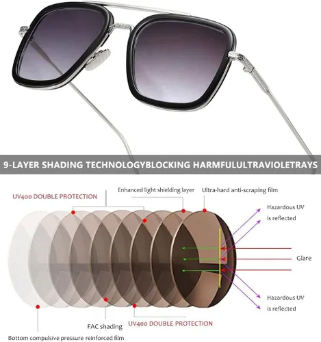 Vista 13 de Sehnsucht Tony Stark - Gafas de sol Iron Man con protección UV, cuadradas, de metal, Spider Man Downey Pilot